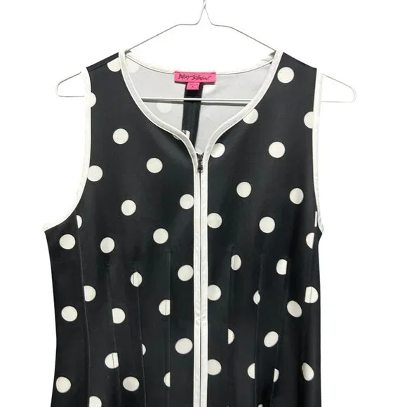 Betsey Johnson Polka Dot Fit & Flare Dress | Front Zip Sleeveless | Size 6 - Picture 4 of 5
